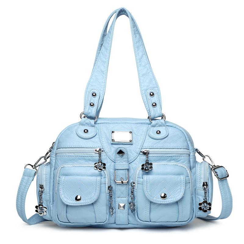 

Винтажная кожаная женская многокарманная сумка через плечо для женщин, мамы, большая вместительная сумка-мессенджер, сумка-тоут синий