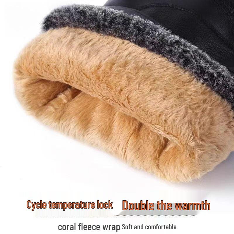Men's Winter Warm Leather Motorcycle Gloves - Waterproof, Touch Screen, Plus Velvet Lining.