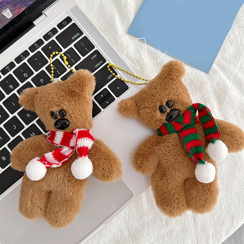1PC Kawaii Scarf Teddy Bear Squeezing Plush Toy Keychain Backpack Pendant Cute Car Keyring Kids Women Bag DIY Accessories