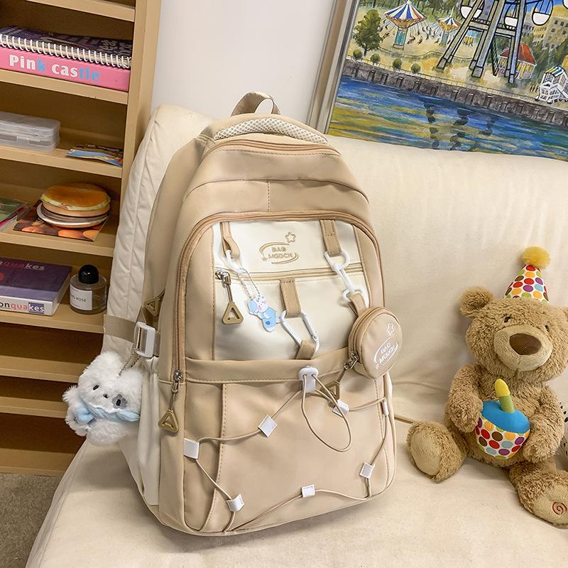 Large Capacity Simple Contrast Backpack Junior High School and High School CampusUses Style Versatile Burden-reducing High Value Backpack. Fit