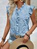 Women's Sleeveless Embroidered Blouse with Ruffle Trim