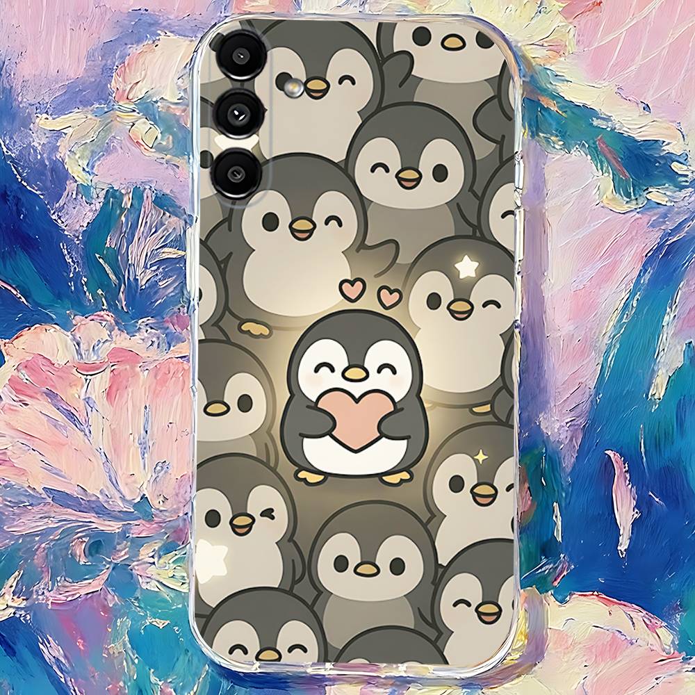 Cartoon Penguin Kawaii Cute Transparent TPU Case for  Samsung S21,S24,S30,S23,S25,S22,S20,S10,5G,FE,PIus,Lite,Ultra