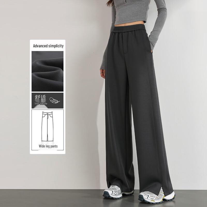 

HSTYLE Women s Liquid Air Cotton High-Waisted Wide-Leg Split Hem Casual Pants M