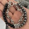 Mens Geometric Beaded Bracelet With Iron Chain For Travel Gift And Fashion Style