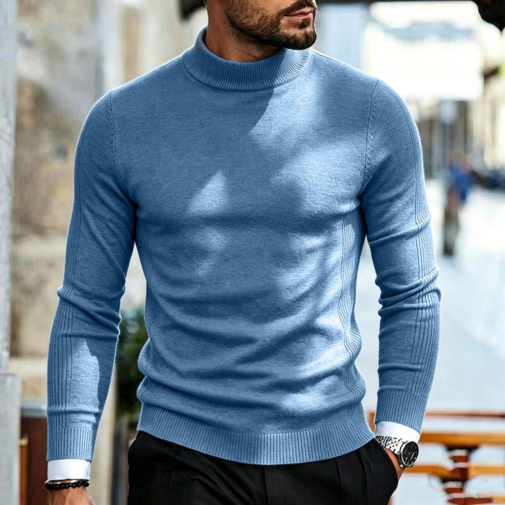 Men's Fall Winter Thick Warm Mock Neck Slim Fit Knit Sweater Pullover, Multi-Color