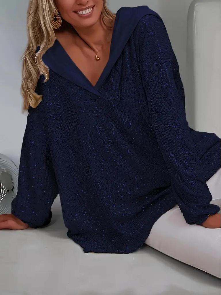 Women's Elegant Sequin Beaded Loose-Fit Hooded Pullover Sweatshirt