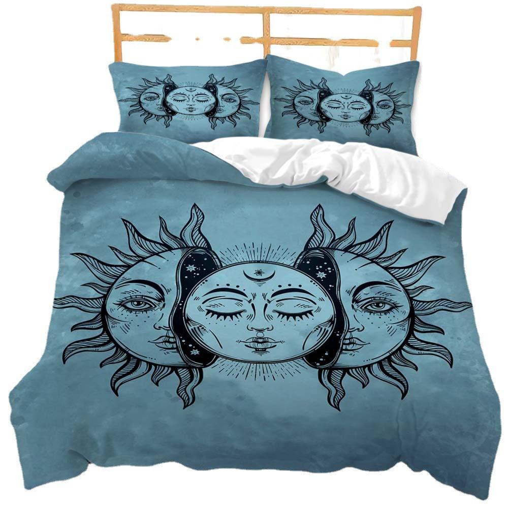 Quilt Cover Three-Piece Sun And Moon Simple Wind Bedding Digital Printing Kit
