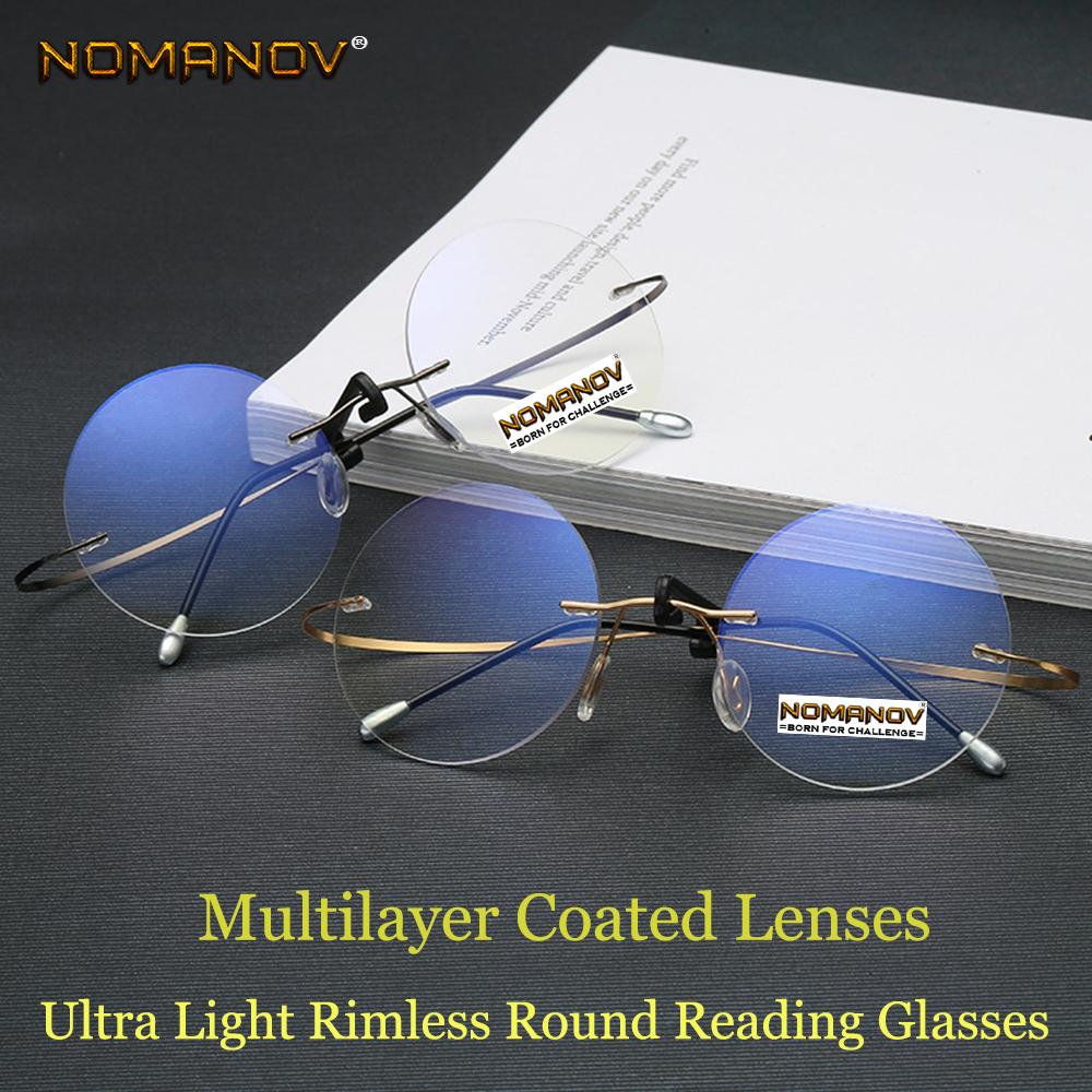 

Round Reading Glasses Men Women Portable Rimless Ultra Light Frameless Frame Coated Lenses With Box +0.75 +1 +1.5 +1.75 +2 to +4 +400 серебряный