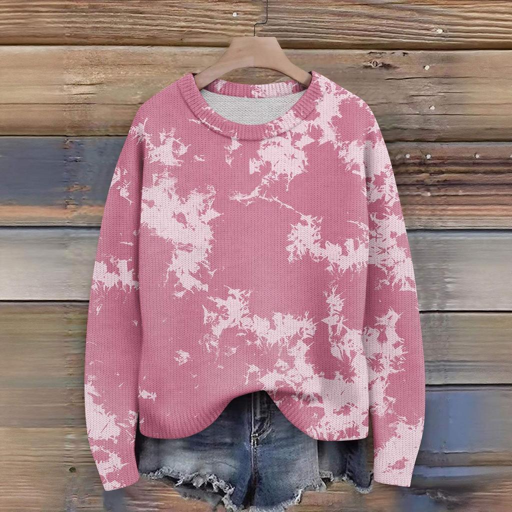 Svetry s dlouhým rukávem pro ženy s kulatým výstřihem, ležérní, roztomilý pletený svetr s potiskem, nadměrný