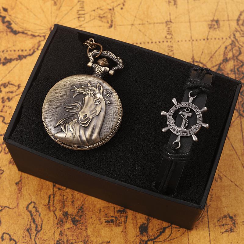 

2 шт./набор, набор карманных часов, стильные кварцевые карманные часы + ожерелье или браслет, прочные аксессуары, лучший выбор для подарка 2pcs/set D