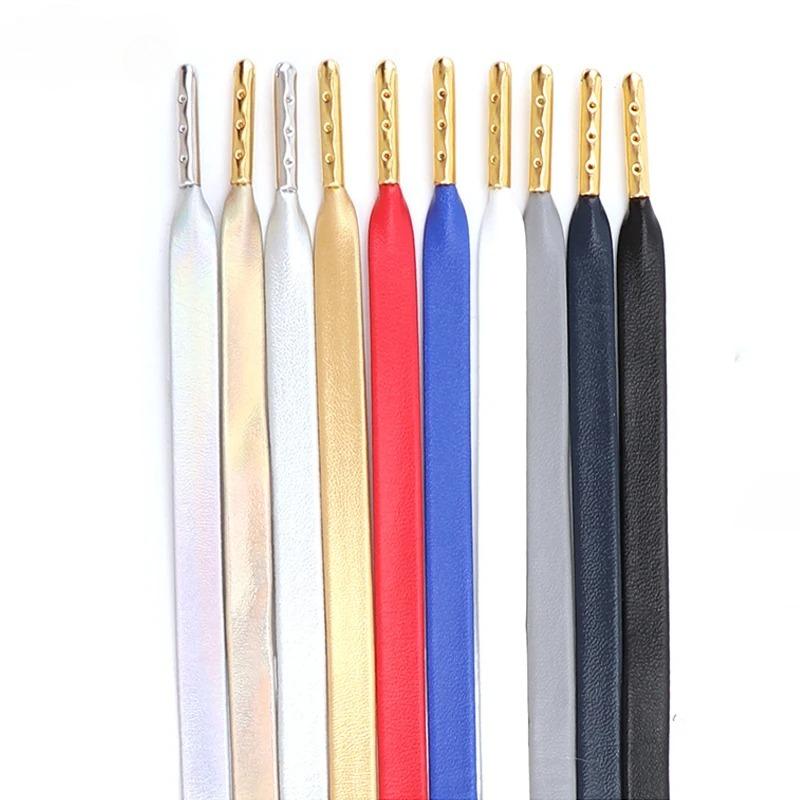New Gold Silver Flat Rope Shoelace Luxury Faux PU Leather Shoelaces Metal Head Sneakers Casual Shoes Laces 80/100/120/140/160cm