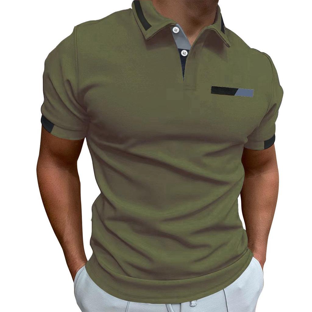 New Men's Casual POLO Shirt Chest False Pockets Lapel Buttons Business T-shirt Tops Male