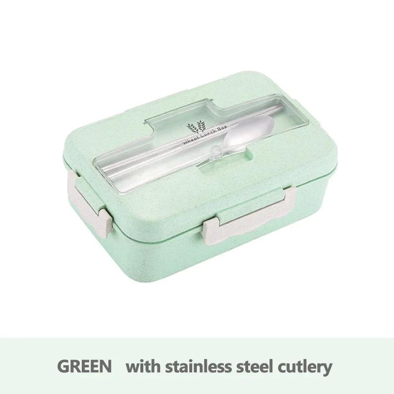 Microwave Lunch Box Wheat Straw Bento Box With Dinnerware Food Storage Container Children Kids School Office Portable Bento Box