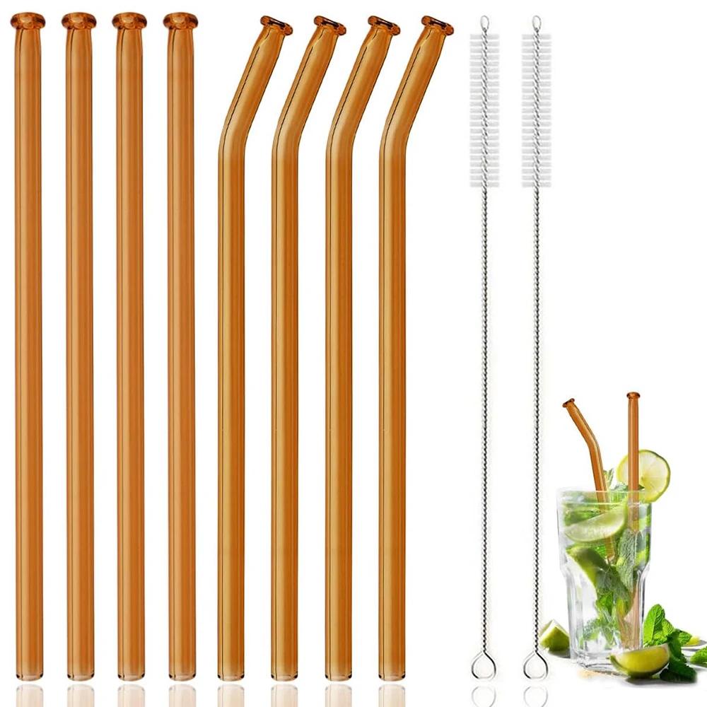 10Pcs High Borosilicate Glass Straw Eco Friendly Drinking Straw Reusable Glass Straw for Cocktail Smoothie Bar Accessories