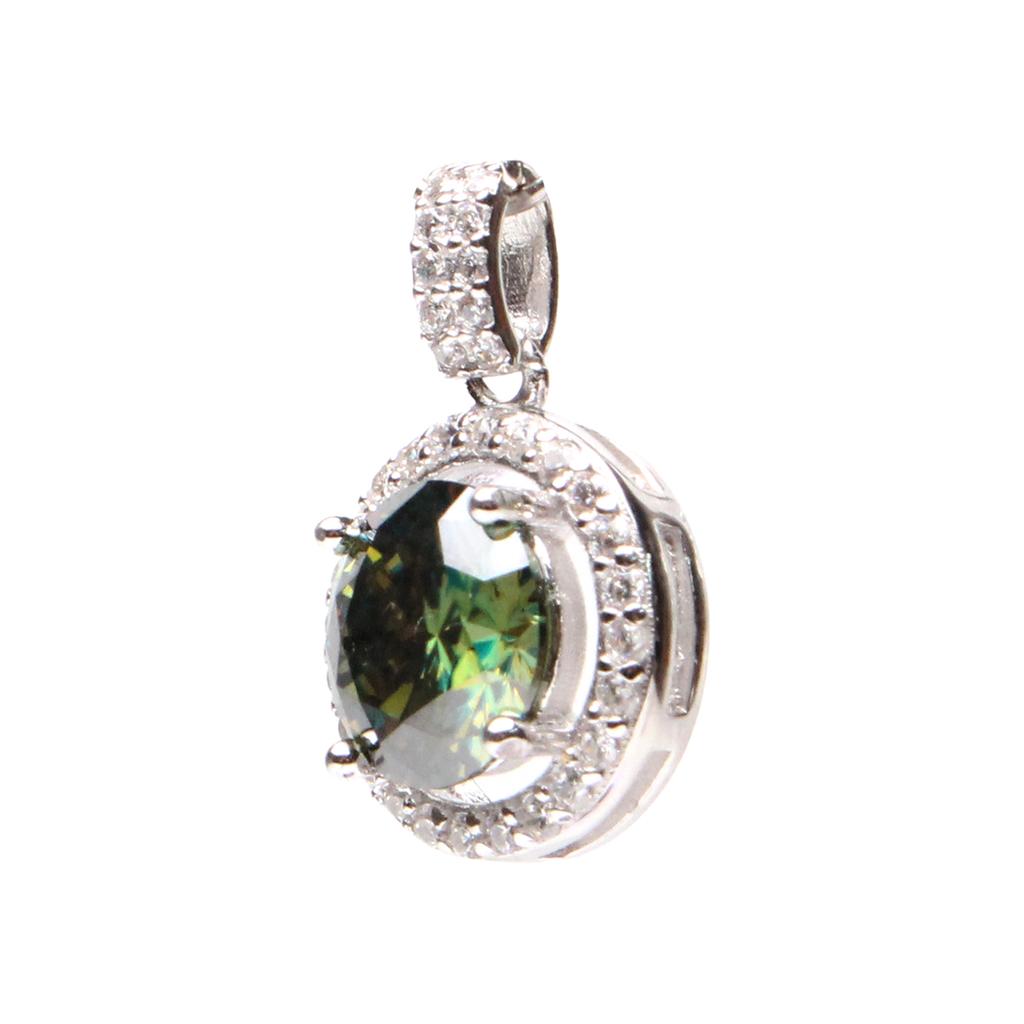 Bien Vetu Green Moissanite Pendant 2 Carat Round Pavé 442