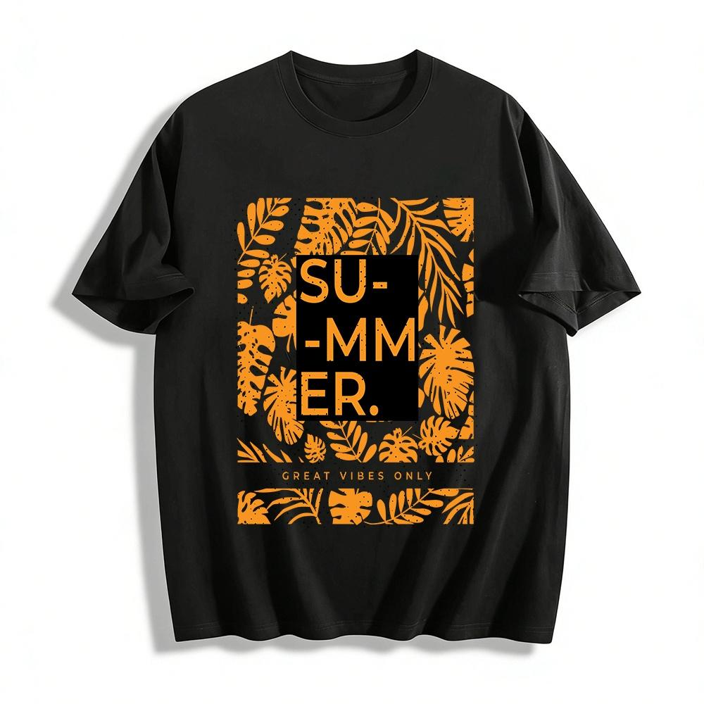 Summer Vibes Only Palm Leaf Print Vacation Style T-Shirt Pure cotton T-shirt XXS