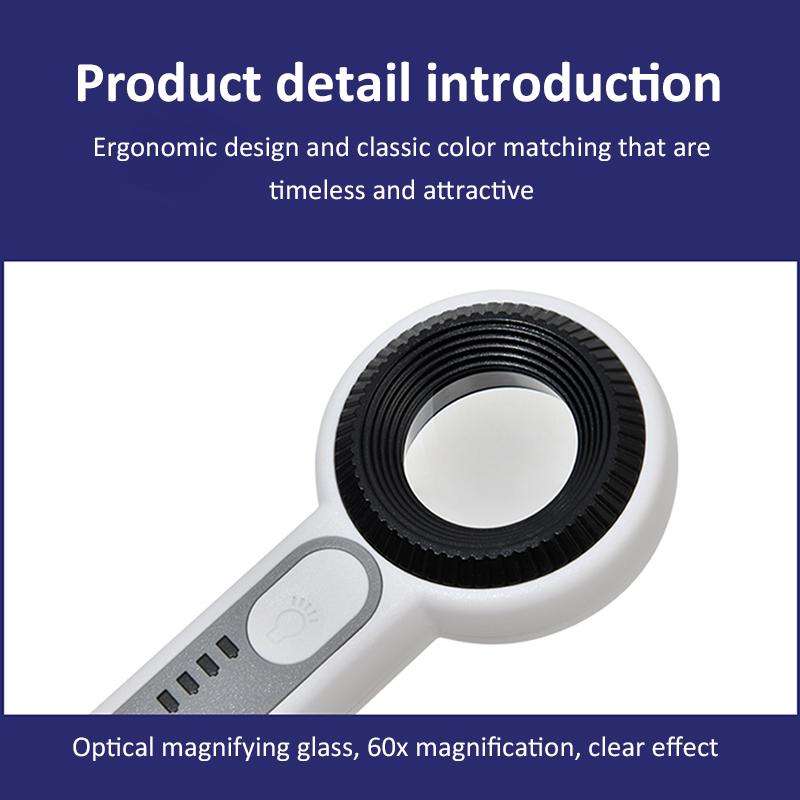 60x Handheld Rechargeable Magnifying Glass With 4led Auxiliary Lighting 4uv Lamp Illuminated Magnifier For Reading/repair