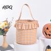 Versatile Household Storage Halloween Basket Plaid Ruffle Trick or Treat Candy Bucket with Handle Celebration