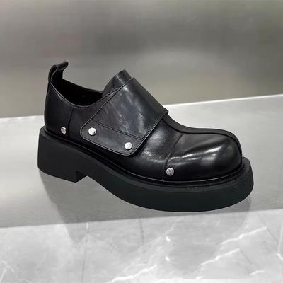 Lazy Big Head Men's British Commuting One-pedal Platform Leather Advanced Sense of Inner Height Increase Casual Derby Shoes