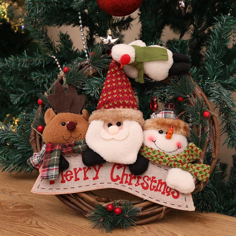 New Christmas Decorations Elderly Figure Snowman Elk Wooden Cloth Wreath Hanging Ornaments Small Craft Cartoon European