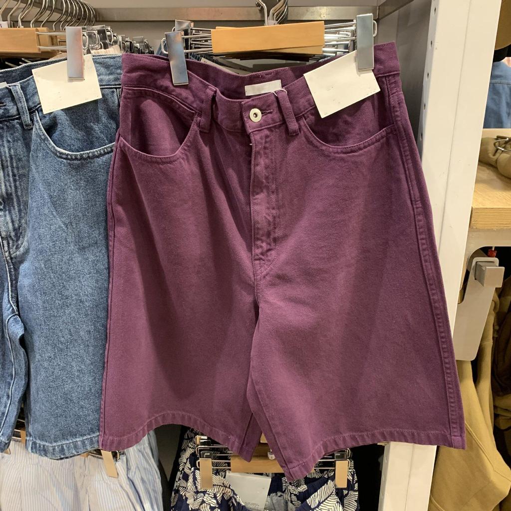 Japanese Women's Washed Denim Bermuda Shorts, Mid-Length Straight Leg, Spring/Summer Collection, Style 25.