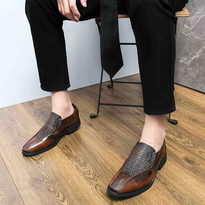 Spring New Embossed Crocodile Pointed Slim Casual Shoes Leather Loafers Men Business Formal Wear Shoes Fashion Mens Casual Shoes