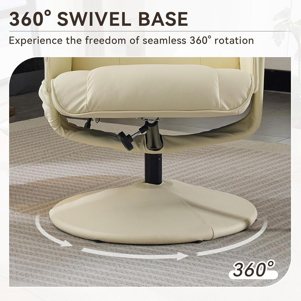 Swivel Recliner Ottoman Chair Remote Control Adjustable Vibration Massage Rocker 100-140 Reclining Living