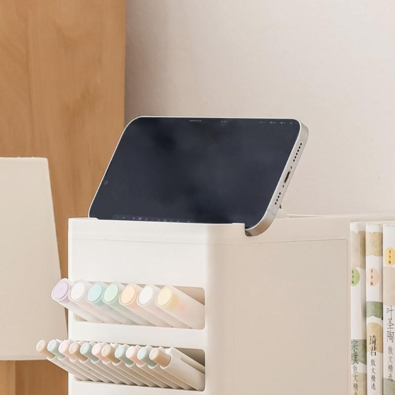 W89C Multifunctional Pen Holder with Chores Chart Checklist Task Board, Rotating Obliqued Pen Holder Office Desk Organisers