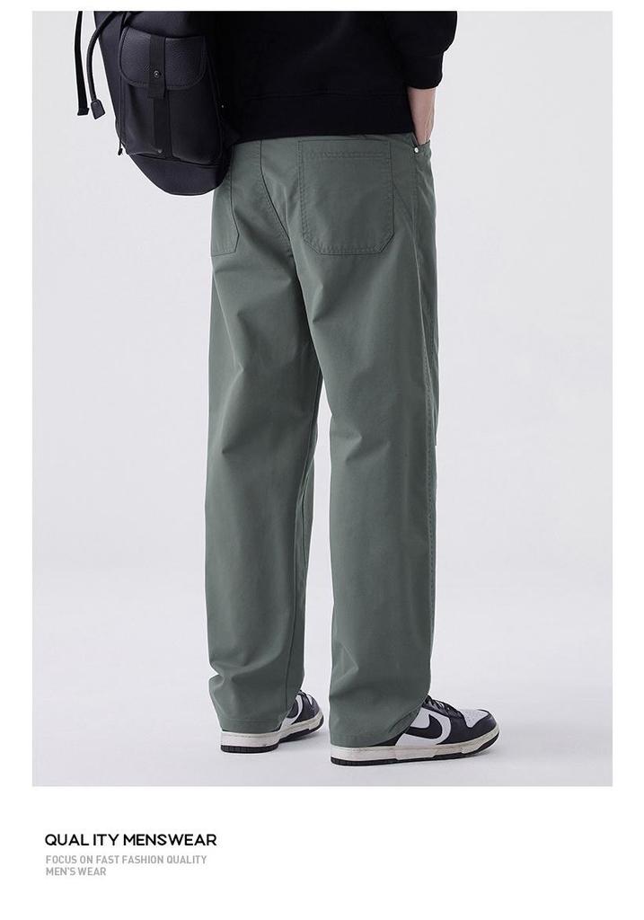 Men's Japanese Style Wide-Leg Casual Pants, Solid Color Straight-Leg, Versatile Cargo.