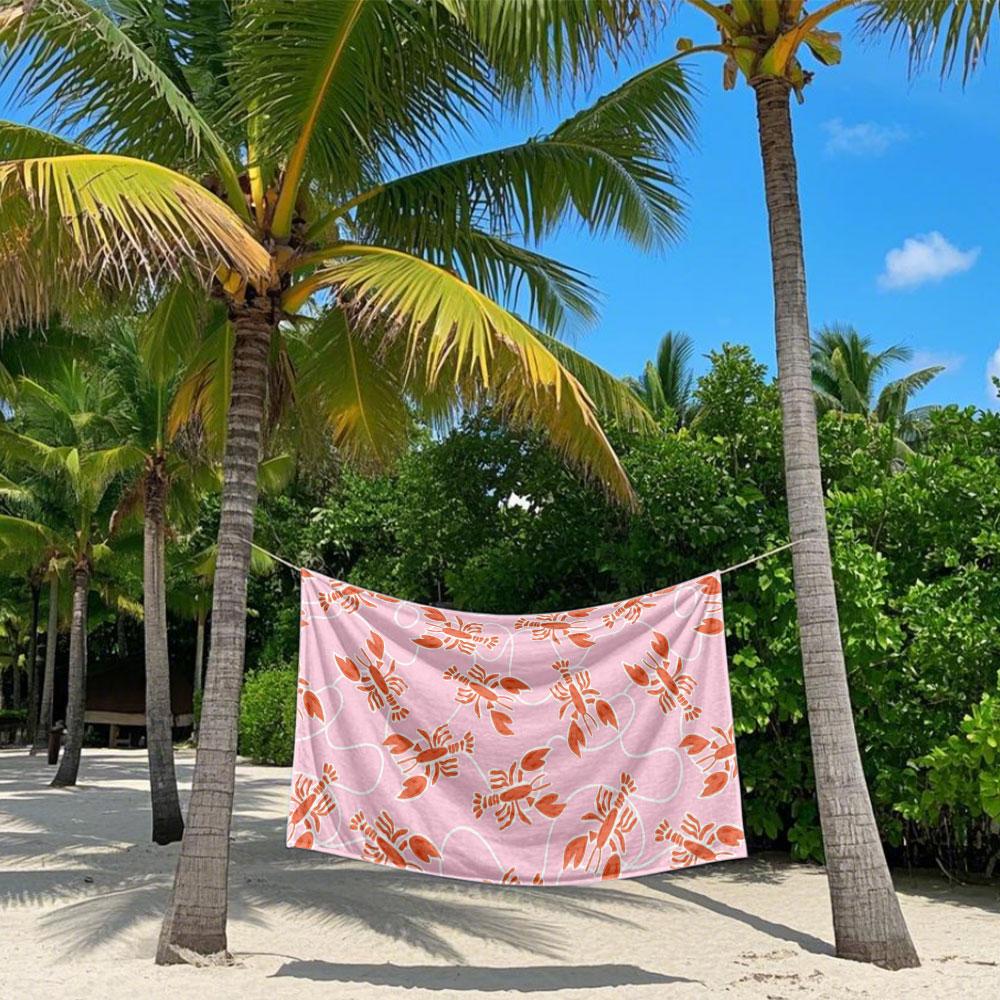Pink Background Lobster Pattern Quick Drying Bath Towel Microfiber beach towel light weight swimming camping yoga beach out
