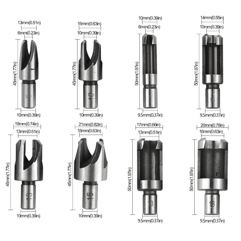 Wood Plug Cutter Drill Bit Set Straight Hole Saw Opener Router Boring Tool Tenon Deep Cork Knife Hex Shank Carpentry Woodworking