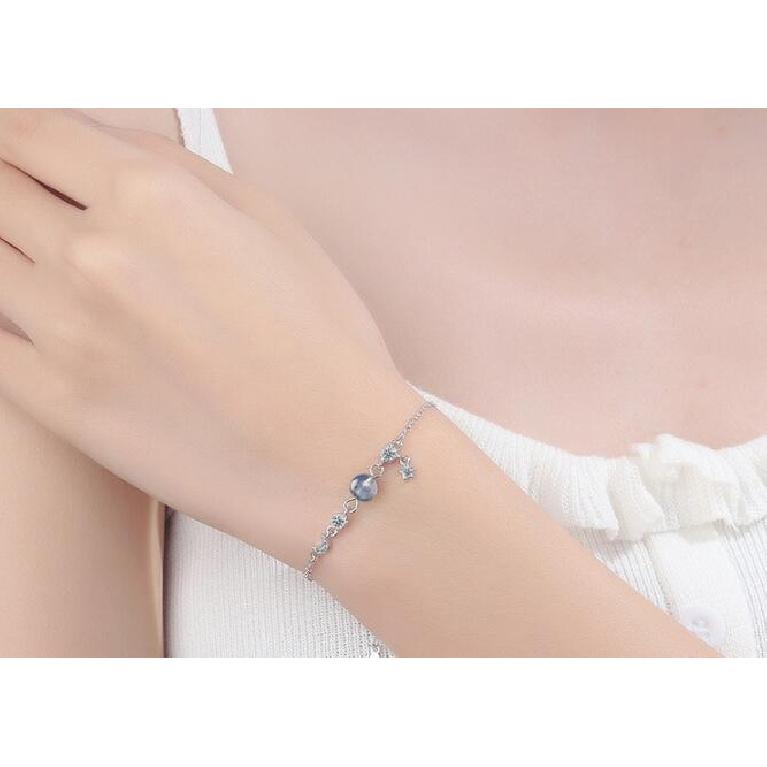 Simple Female Bracelet 925 Sterling Sliver Blue Moon Zircon Crystal Charm Bracelet for Women Girls Chain Wedding Jewelry Gift