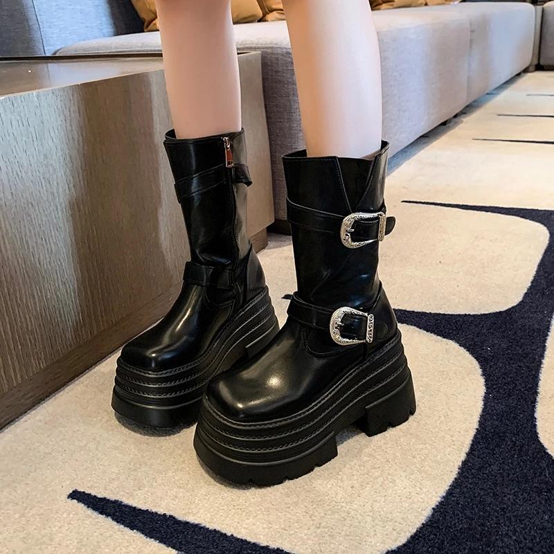 Fashion High Quality Women's Boots 2024 New Waterproof Non-slip Platform Female Footwear Fashion Versatile High-heeled Mid-calf Boots
