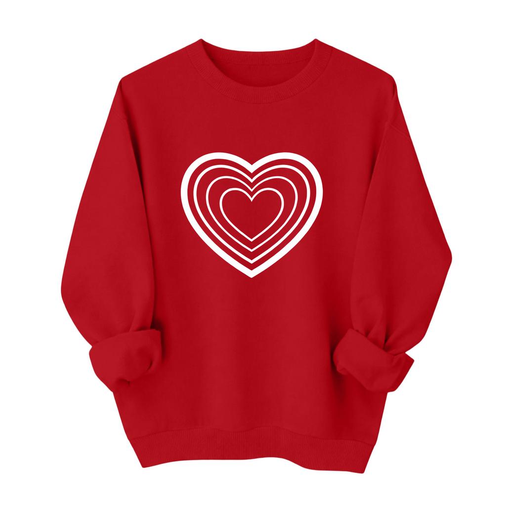 Valentines Sweatshirts For Women Love Heart Graphic Pullover R-neck Long Sleeve Tops Valentine's Day Sweatshirt