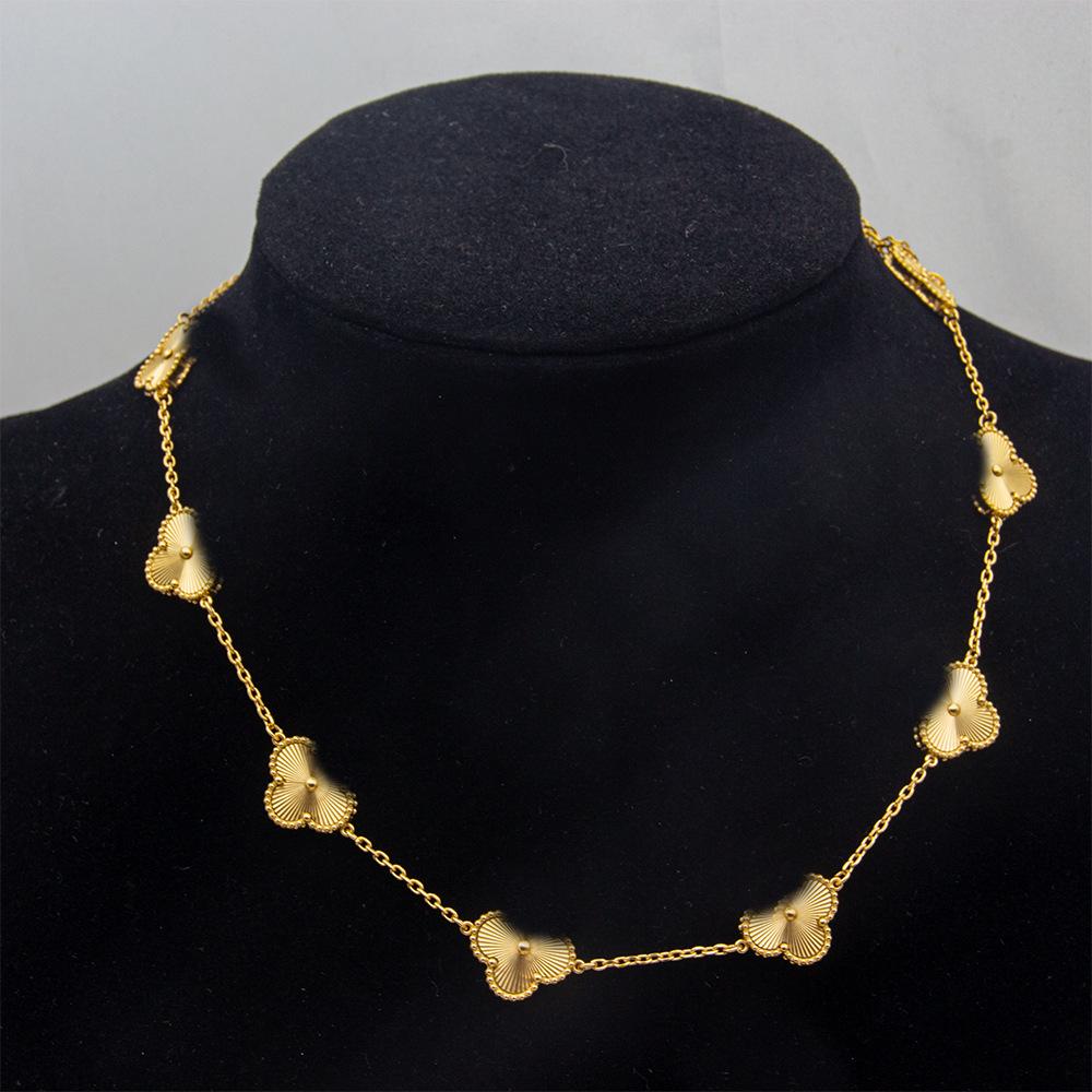 18K Gold CNC Laser-Engraved Four-Leaf Clover Bracelet & Five-Petal Necklace Set