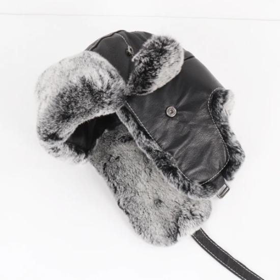 New Russian Men Winter Real Rex Rabbit Fur Bomber Hats Man Warm Fluffy Natural Fur Hat Male Real Sheepskin Leather Caps