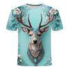 Summer Elk 3D Pattern Short Sleeve T-shirt Loose Summer Trendy Fashion Men's and Women's Round Neck T-shirt