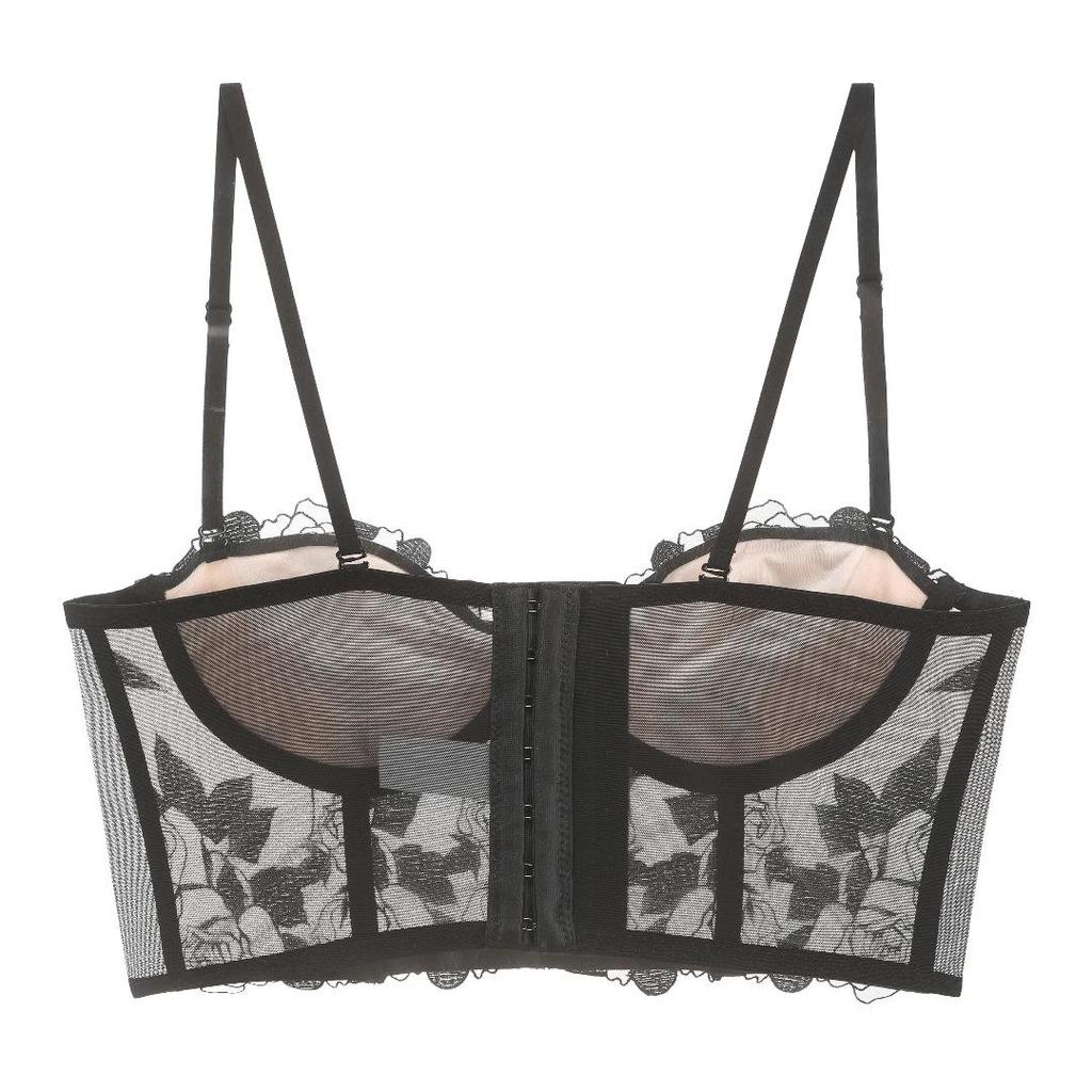 Rose Embroidered Lace Longline Bra Set
