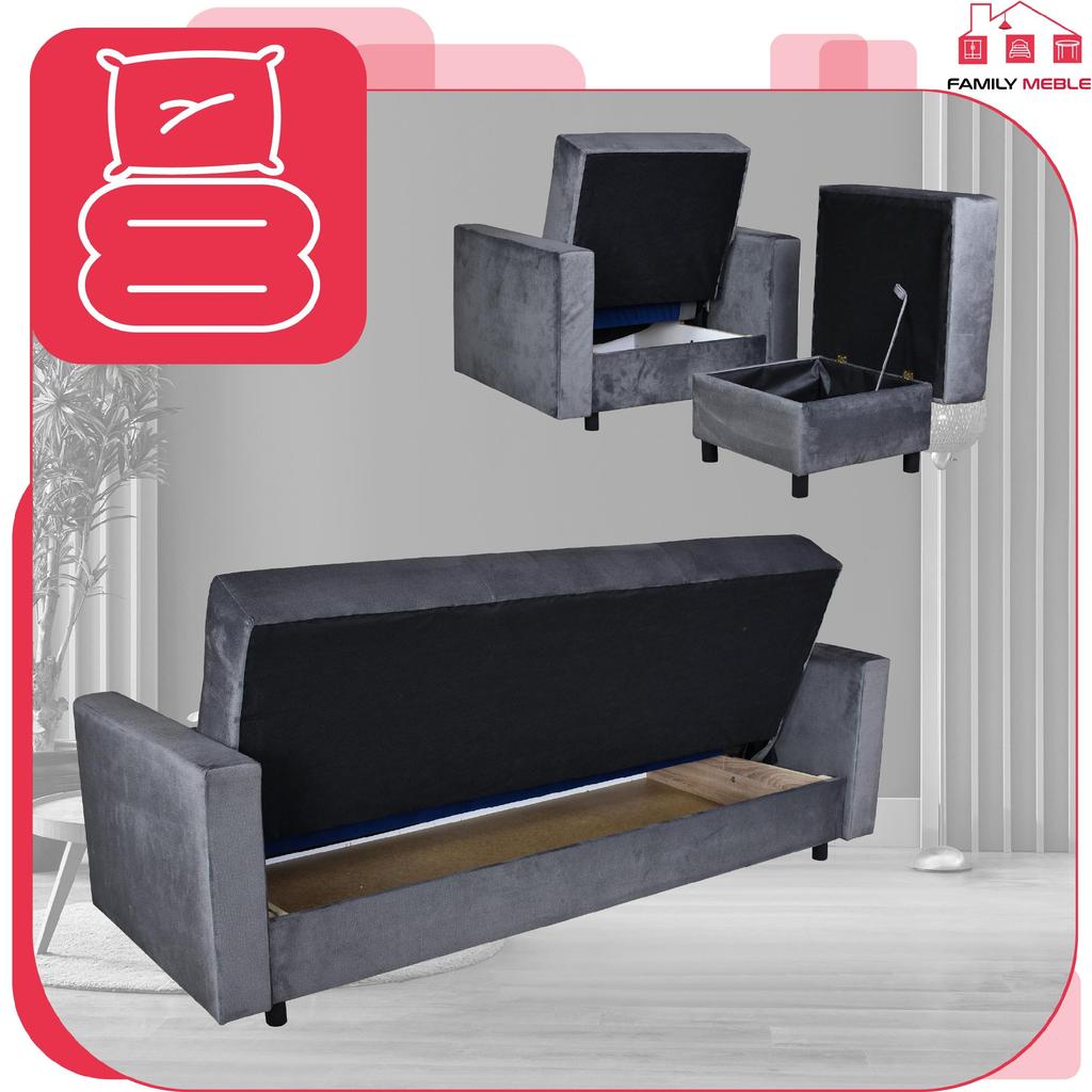 Zestaw mebli wypoczynkowy Alicja wersalka kanapa fotele pufy Family Meble