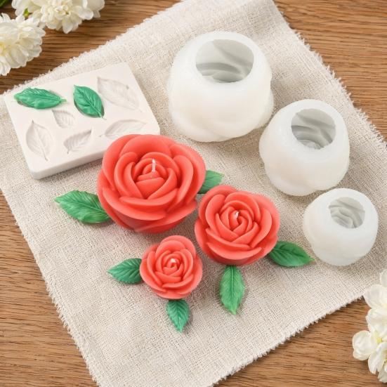 4Pcs Flower Silicone Mold, DIY Rose Candle Soap Making Mold, Flexible Epoxy Resin Mold for Chocolate, Baking Craft Gift