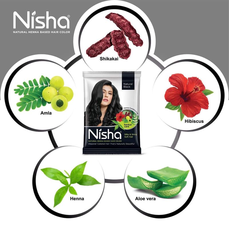 Nisha Colore Naturale per Capelli all'Henné Confezione da 25g da 12 | Tintura Capelli Semi-Permanente Erboristica Nera per Capelli Setosi e Lisci