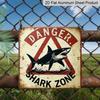 2D Flat - 1pc, Vintage Metal Tin Sign, Outdoor Plaque & Wall Decoration, Danger Shark Zone Sign, Fun Ocean Warning Wall Decor, Seaside Cottage