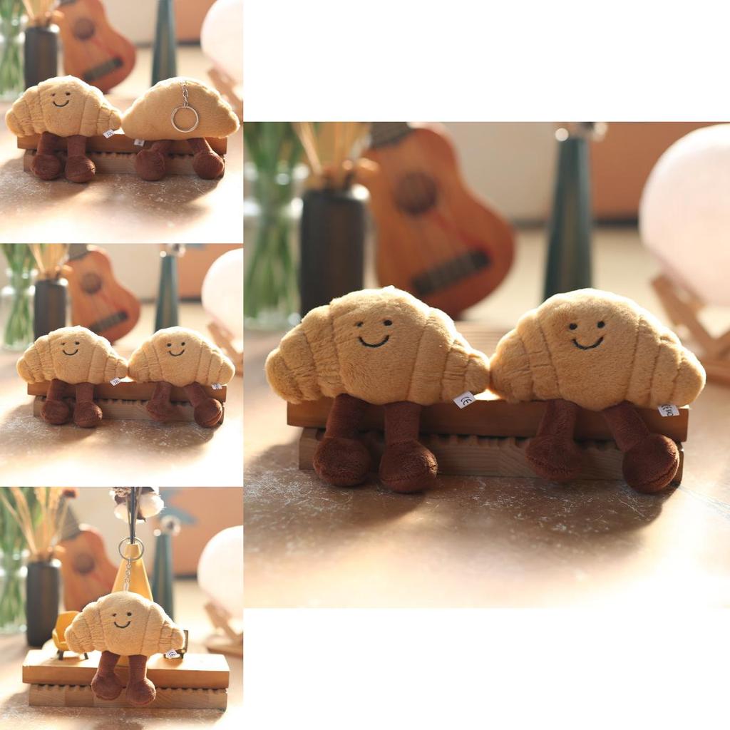 Croissant Plush Keychain Toy Pp Cotton Soft Stuffed Gift For Kids Teens Room Decor