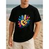 Men's Victory Gesture Timer T-Shirt - Soft Breathable Casual Crew Neck Short Sleeve with Victory Sign Print, Suitable for, Gym & Casual Attire