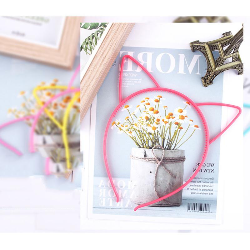 

12Pcs Kids Cat Ears Hairband Set Cute Solid Color Plastic Headband Tooth Outer Ear Accessory For Children Random Color 12PCS