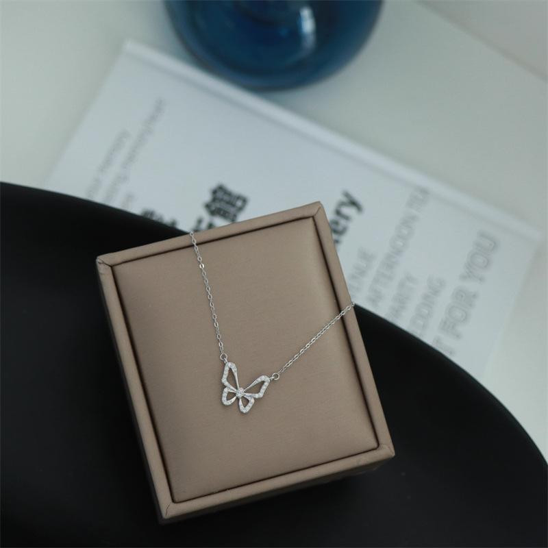 Fairy Zircon Butterfly Necklace Silver Ins Minimalist Cold Wind Versatile Collarbone Chain Temperament Neck Chain
