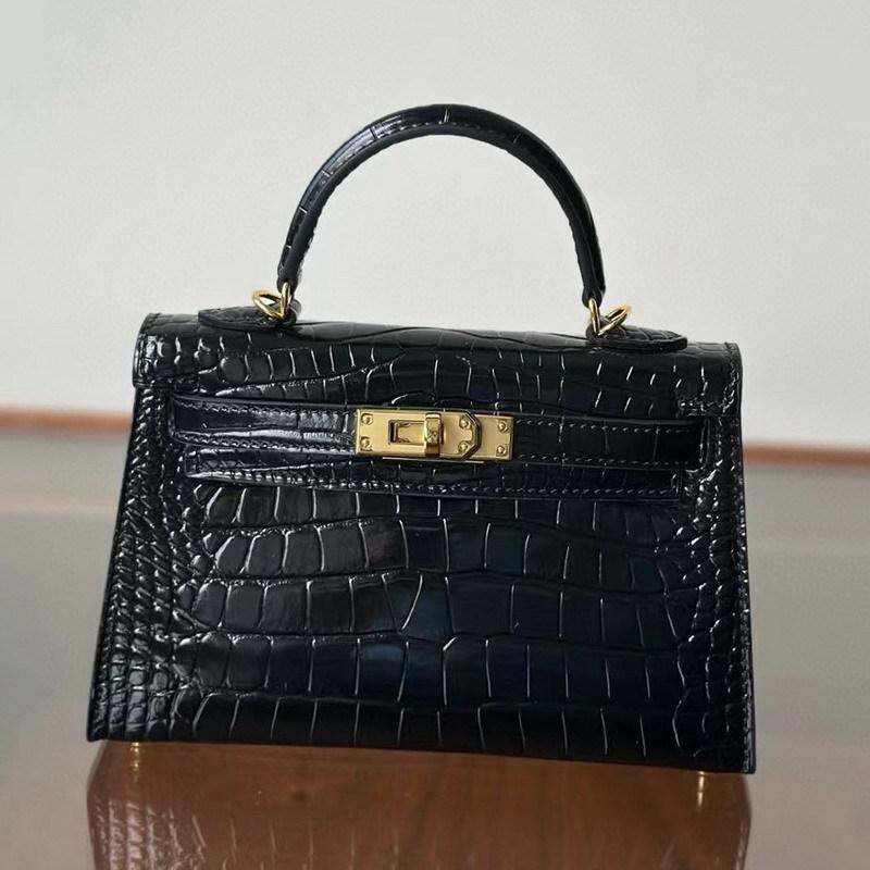 New Leather Handbag Bag, High-gloss Crocodile Pattern Second-generation Hand Carry Mini Shoulder Women's Bag