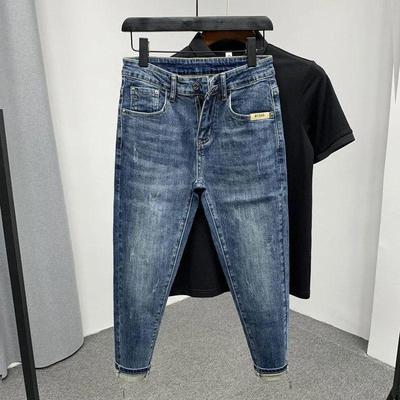 Men Spring and Autumn Casual Jeans Design Water-washed Mid-rise with Slight Stretch Denim Pants