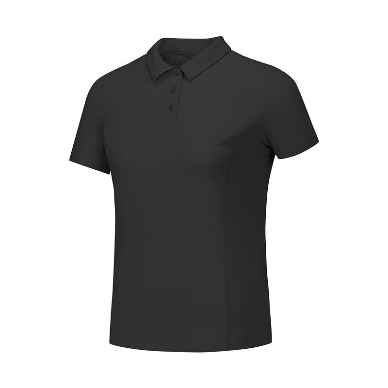 Skechers Godri Fashion Simple Moisture-Wicking Quick-Dry Breathable Short Sleeve Polo Shirt Women tops Carbon-Black P225W210-0018 S