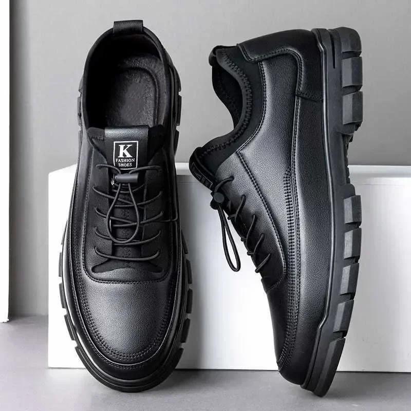 Fashion Casual Leather Shoes for Men Autumn Brand Men's Business Office Loafers Platform Mens' Soft Social Shoes Work Footwear